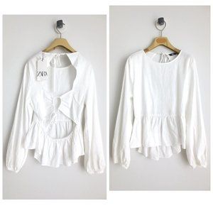 NWT ZARA LINEN BLEND PEPLUM TOP BLOUSE 8123/709 Sz-M